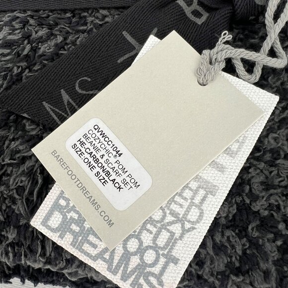Barefoot Dreams CozyChic Pom Pom Beanie Scarf Set One Size Carbon Black NWT - Picture 6 of 9